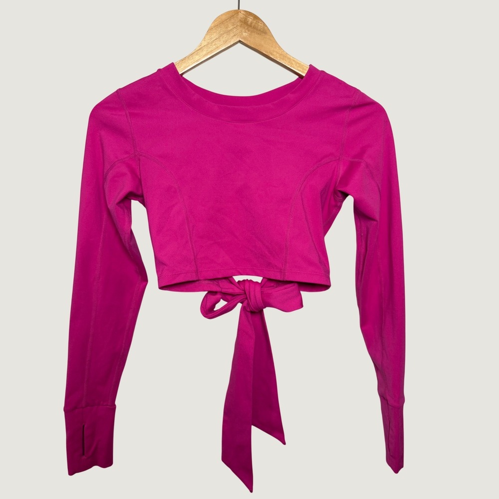 Mono B Long Sleeve Wrap Crop Top Hot Pink Athletic Workout Athleisure Size S